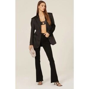 Ronny Kobo Satin Silk Tunic Single Breasted Alex Oversized Blazer Black Medium